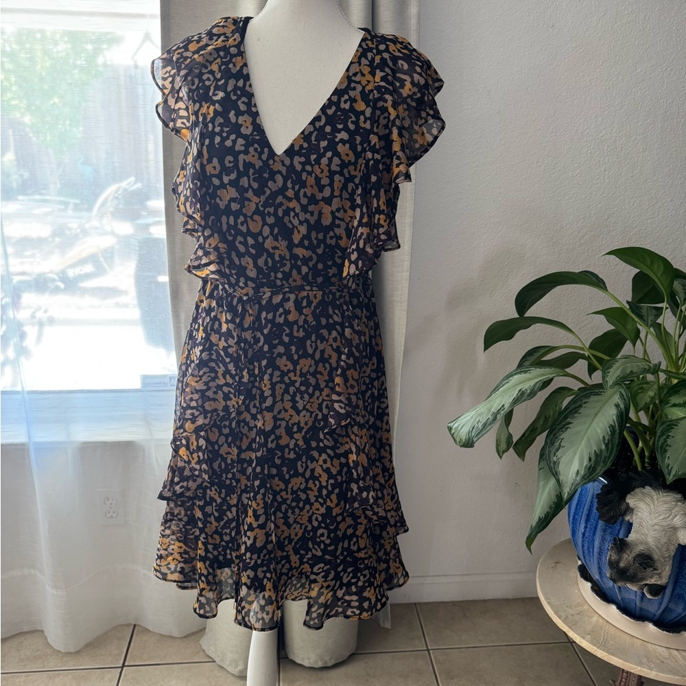 Tommy Hilfiger Black and Brown Animal Print Mini Dress
